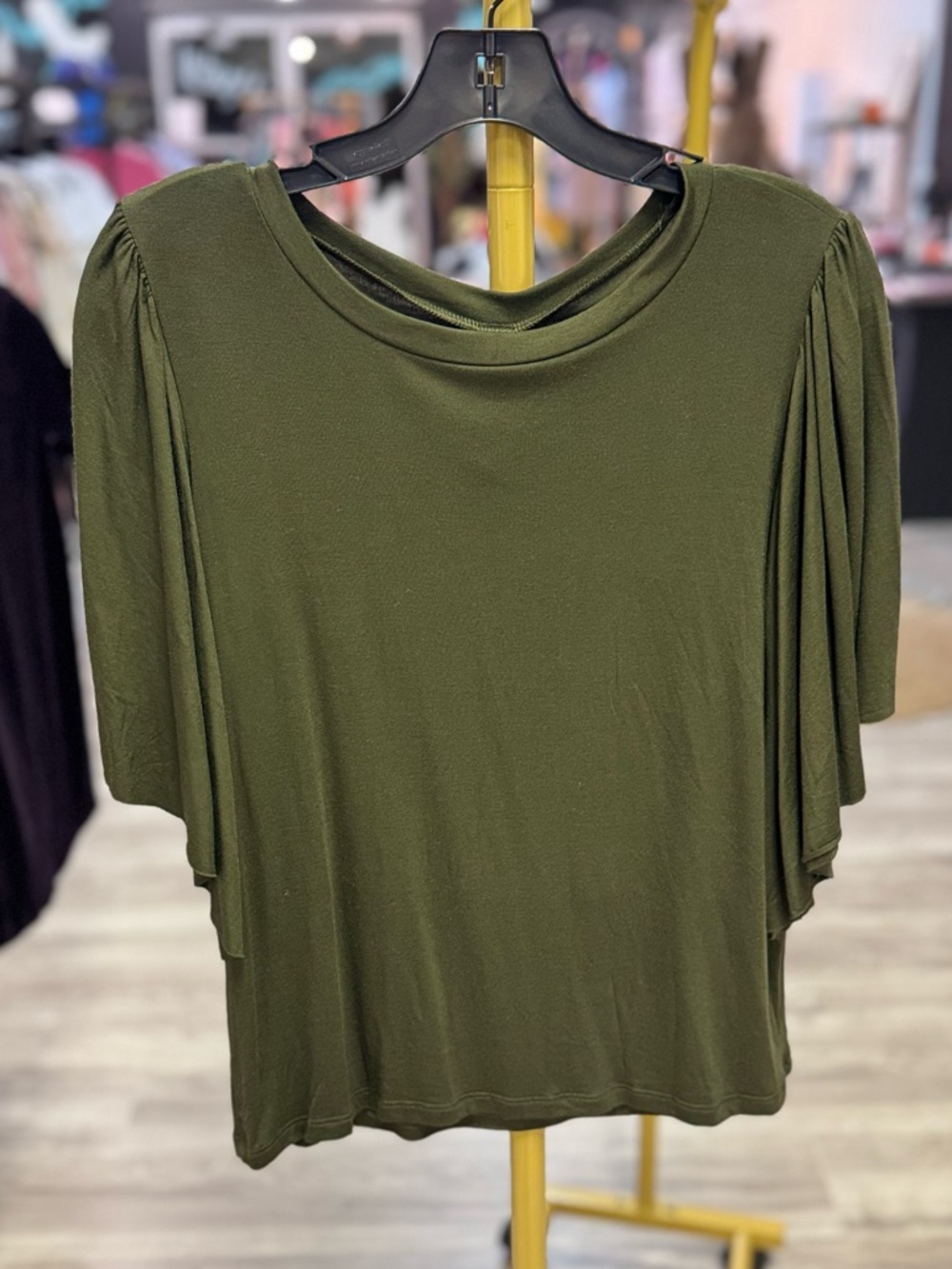 Agnes & Dora Olive Green Draped Flutter Sleeve‎ Top